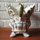 Vintage ceramic bouquet holder / cache-pot with old Rouen decoration.