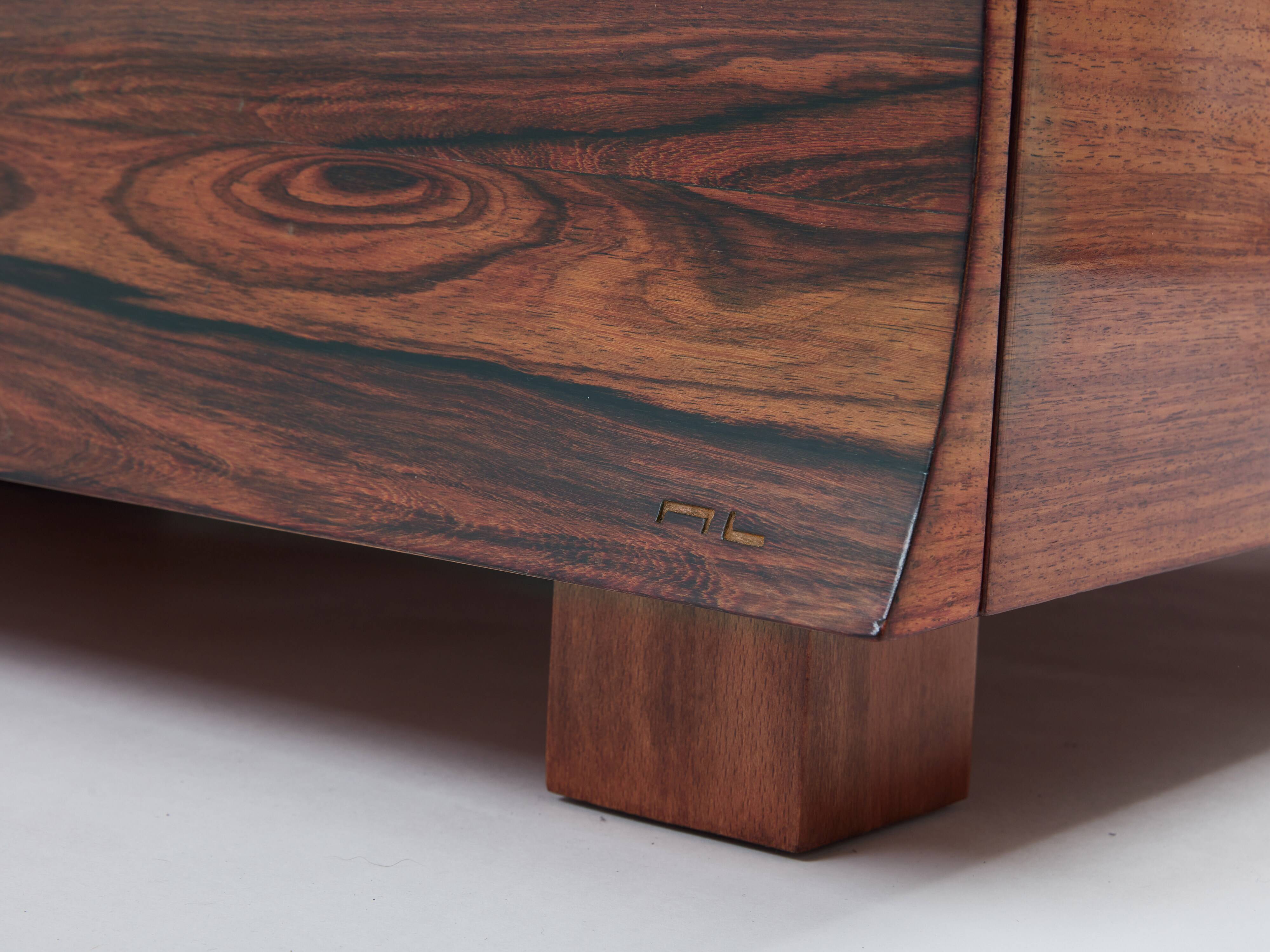 Bar chest in wood and brass marquetry signed Michel Lefèvre 1960