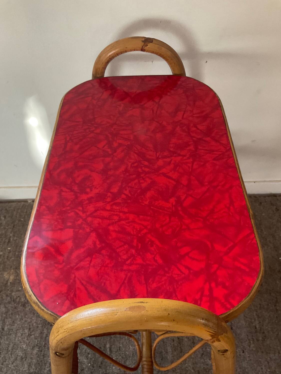 Side table with bamboo magazine holder from the 70s