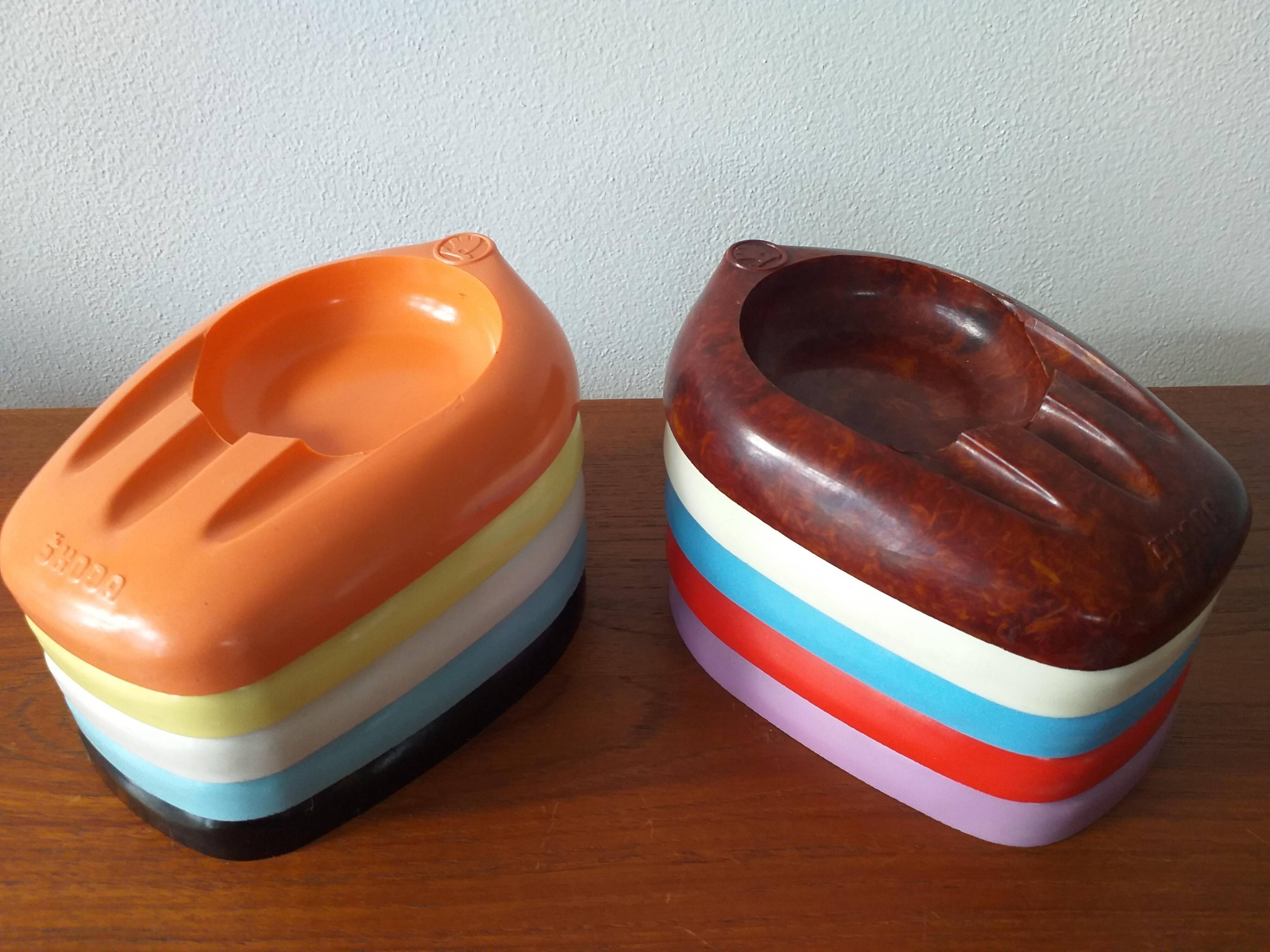Set of Ten Unique Colored Bakelite Ashtrays, Škoda Car Manufacturer, 1950s