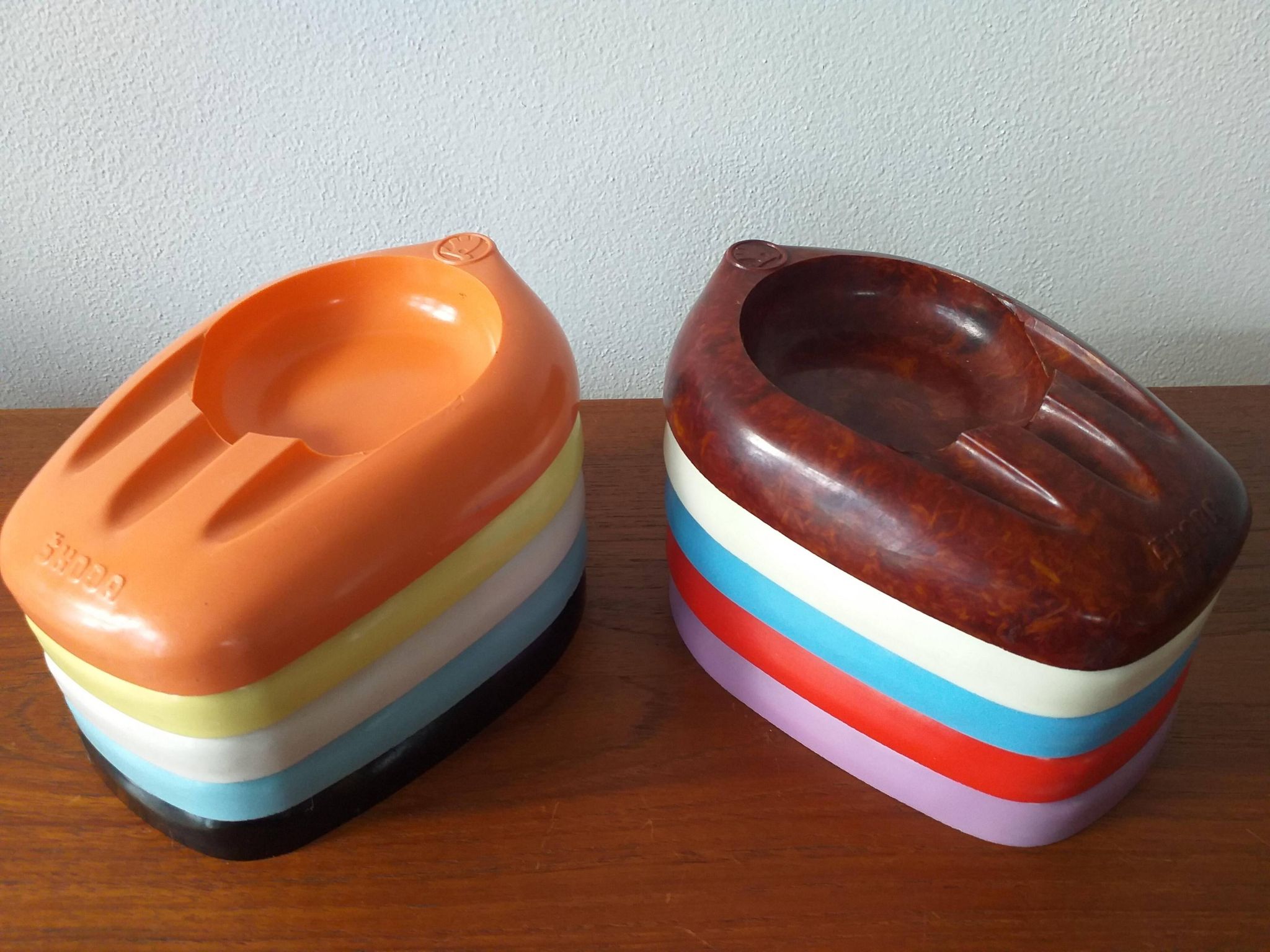 Set of Ten Unique Colored Bakelite Ashtrays, Škoda Car Manufacturer, 1950s