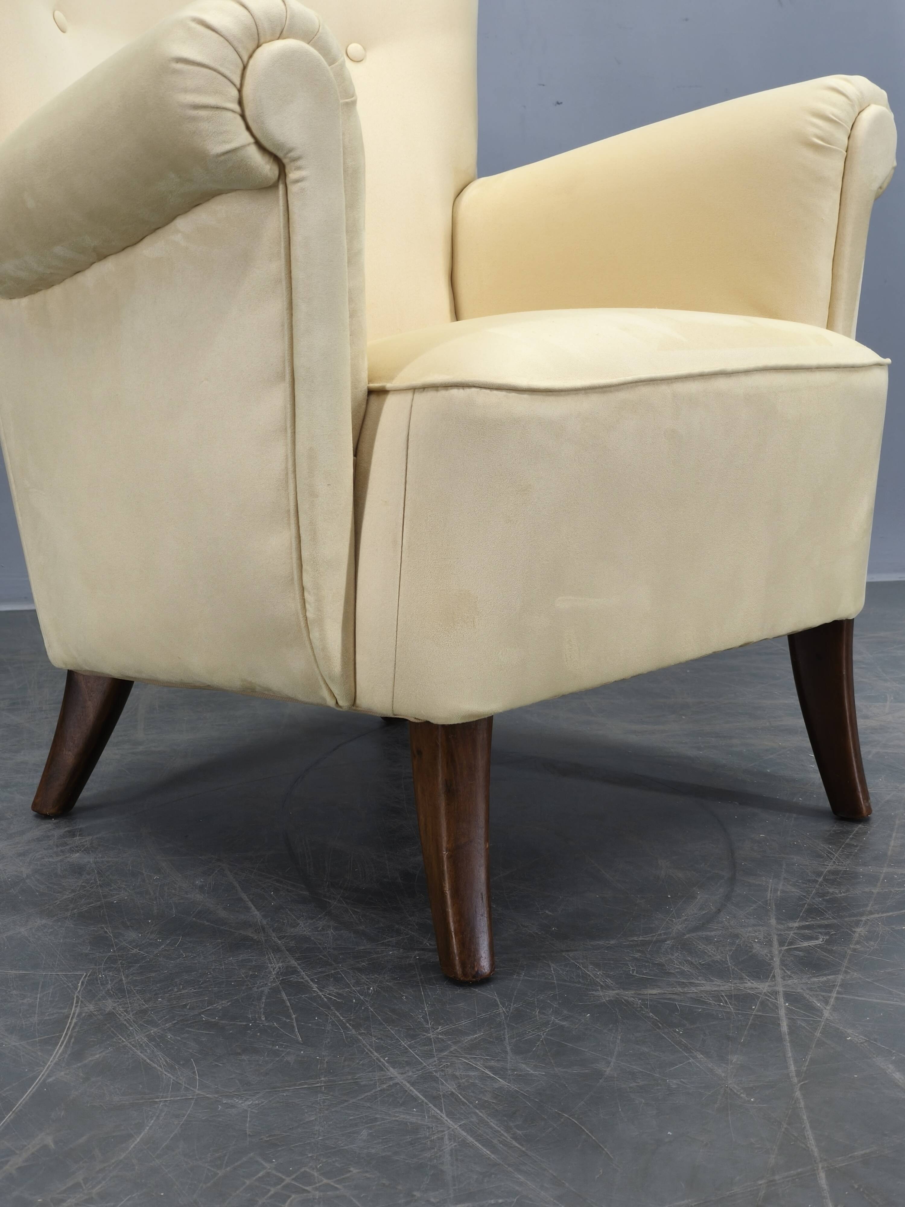 1950s Danish High Back Wing Lounge Chair Newly Reupholstered
