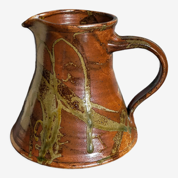 Pottery pitcher of La Borne in glazed stoneware art populaire