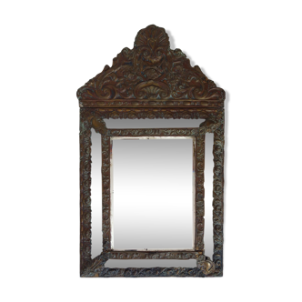 Antique mirror with embossed copper glazing beads, 19th century