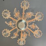 Venetian chandelier in colorless Murano glass with 6 light arms circa 1940