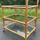 Table bar roulante bambou rotin cuir vintage design