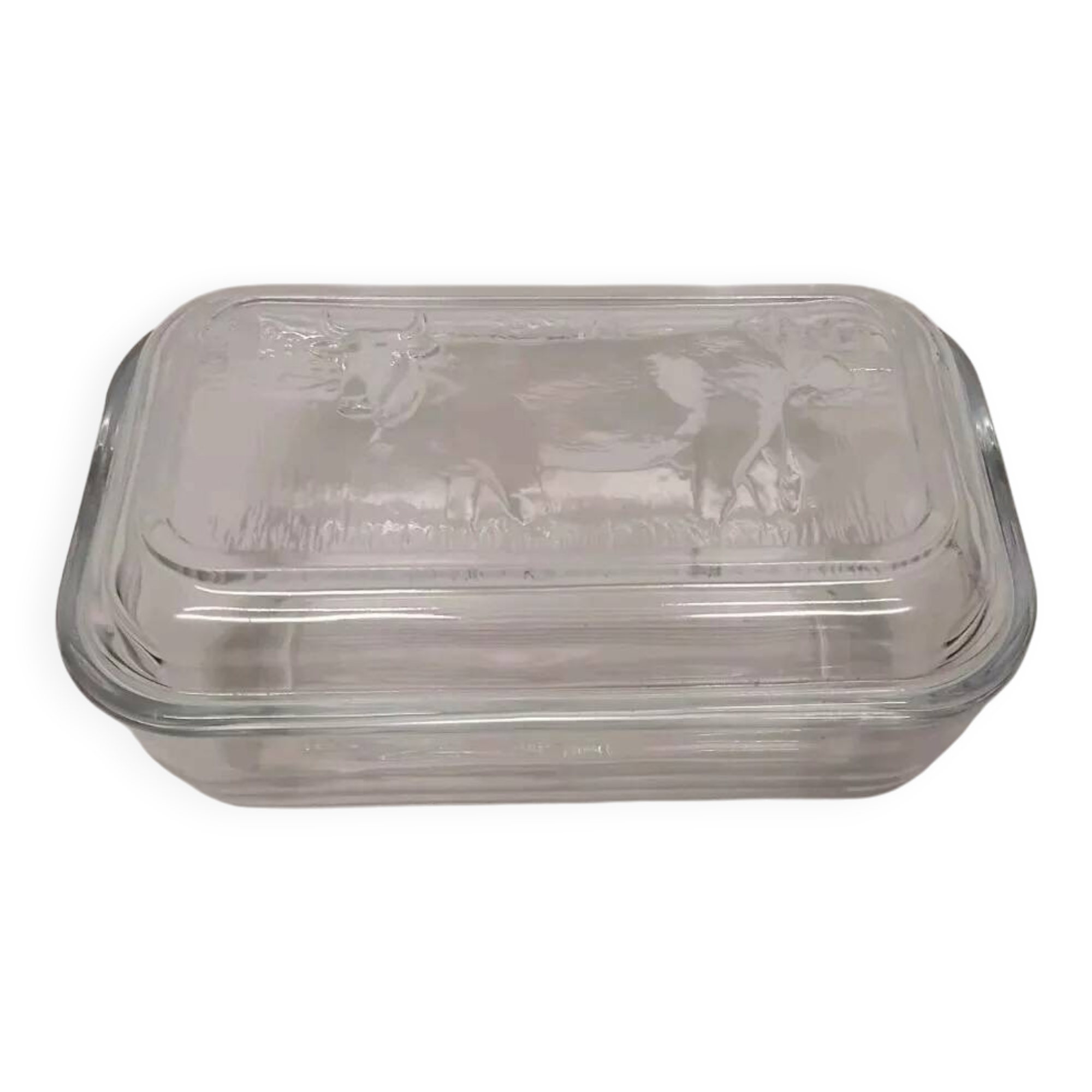 Vintage Cow Pattern Glass Butter Dish