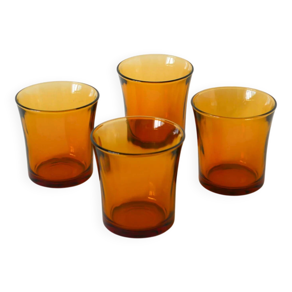 Lot de 4 grands verres à eau en verre ambré, Duralex, 1960