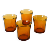 Set of 4 large amber glass water glasses, Duralex, 1960
