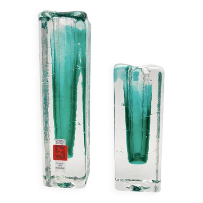 Paire de soliflores brutalistes Schott Zwiesel Cristal Eisglas