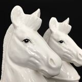 Pair of vintage white ceramic weighted horse bookends. 80 years