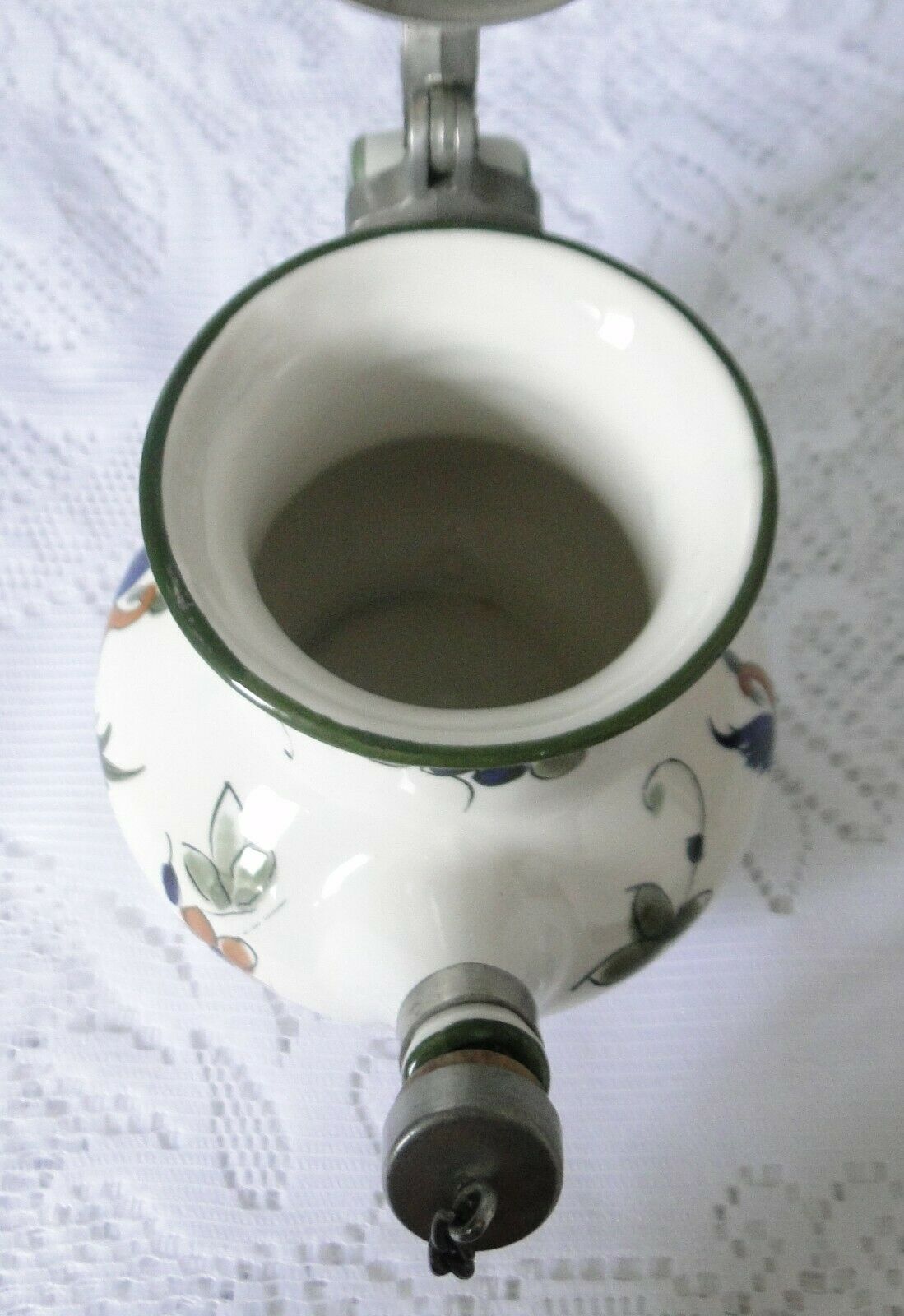 Ceramic belly pitcher lid and spout closed capodimonte chimeric decoration