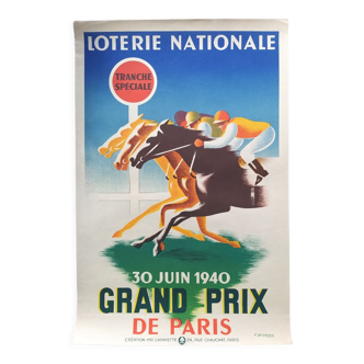 Affiche originale loterie Grand Prix de Paris 1940 - P. Besniard