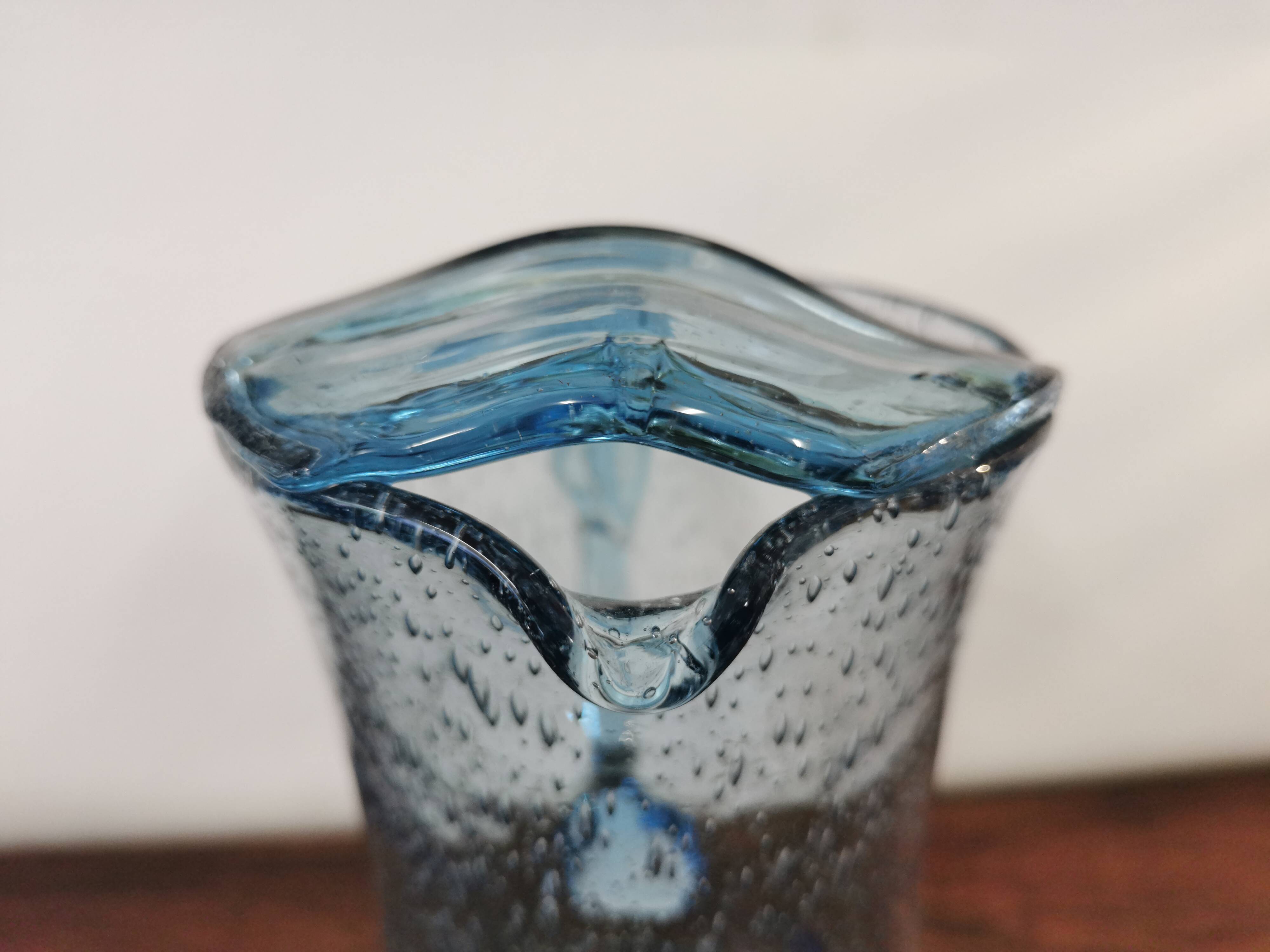 Vintage pitcher in blue bubbled glass Biot unsigned