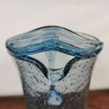 Pichet carafe vintage en verre bullé bleu Biot non signé