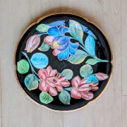 Large Decorative Enamelled Ceramic Plate — Vallauris — Floral Decoration