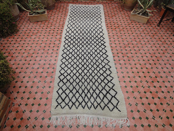 Tapis Beni Ouarain couloir 100% laine marocain 300 x 95cm