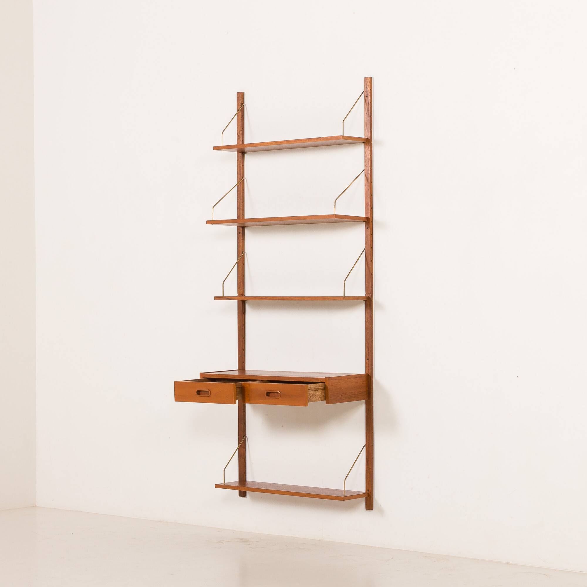 Scandinavian mid century teak wall unit with a console, 1960s