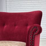 1970s, Danish armchair, red furniture velour, ash wood.