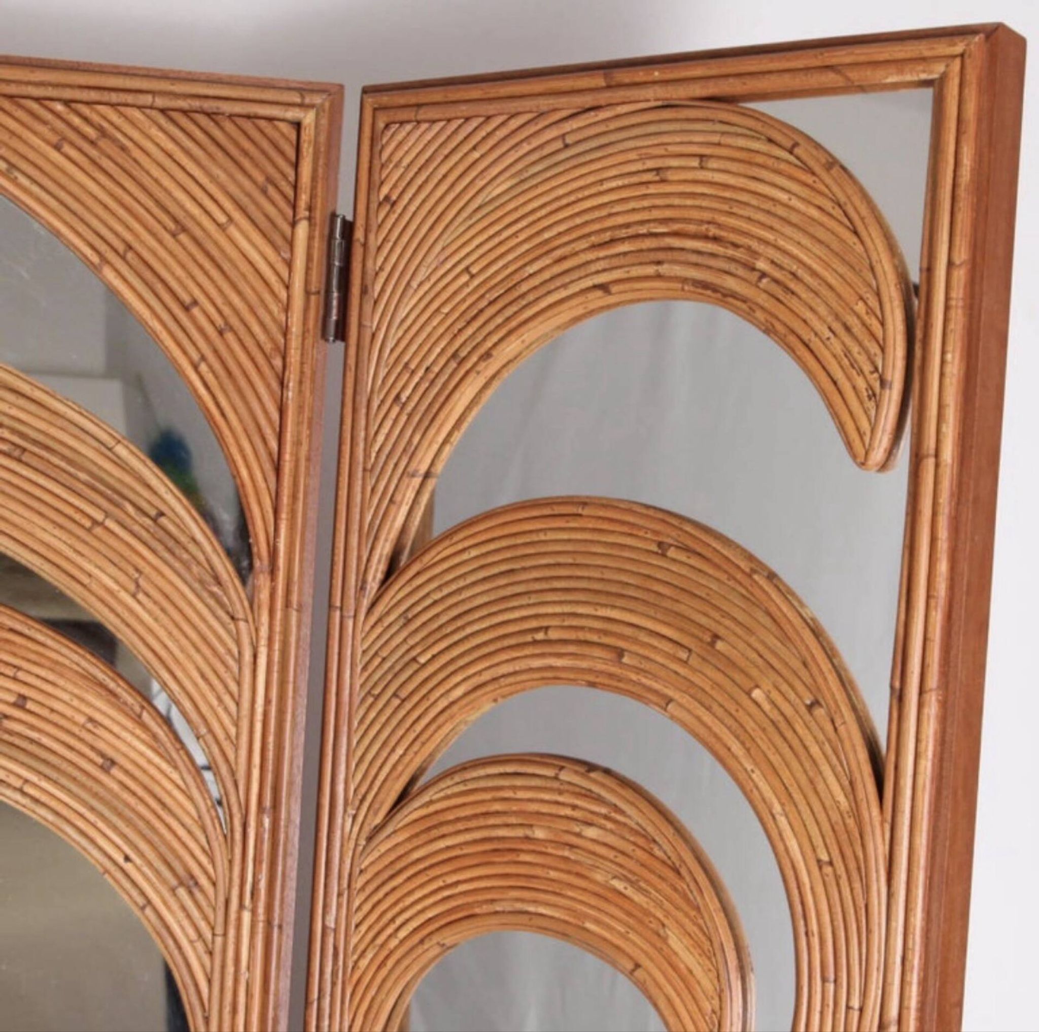 Screen "palms" in rattan and mirrors
