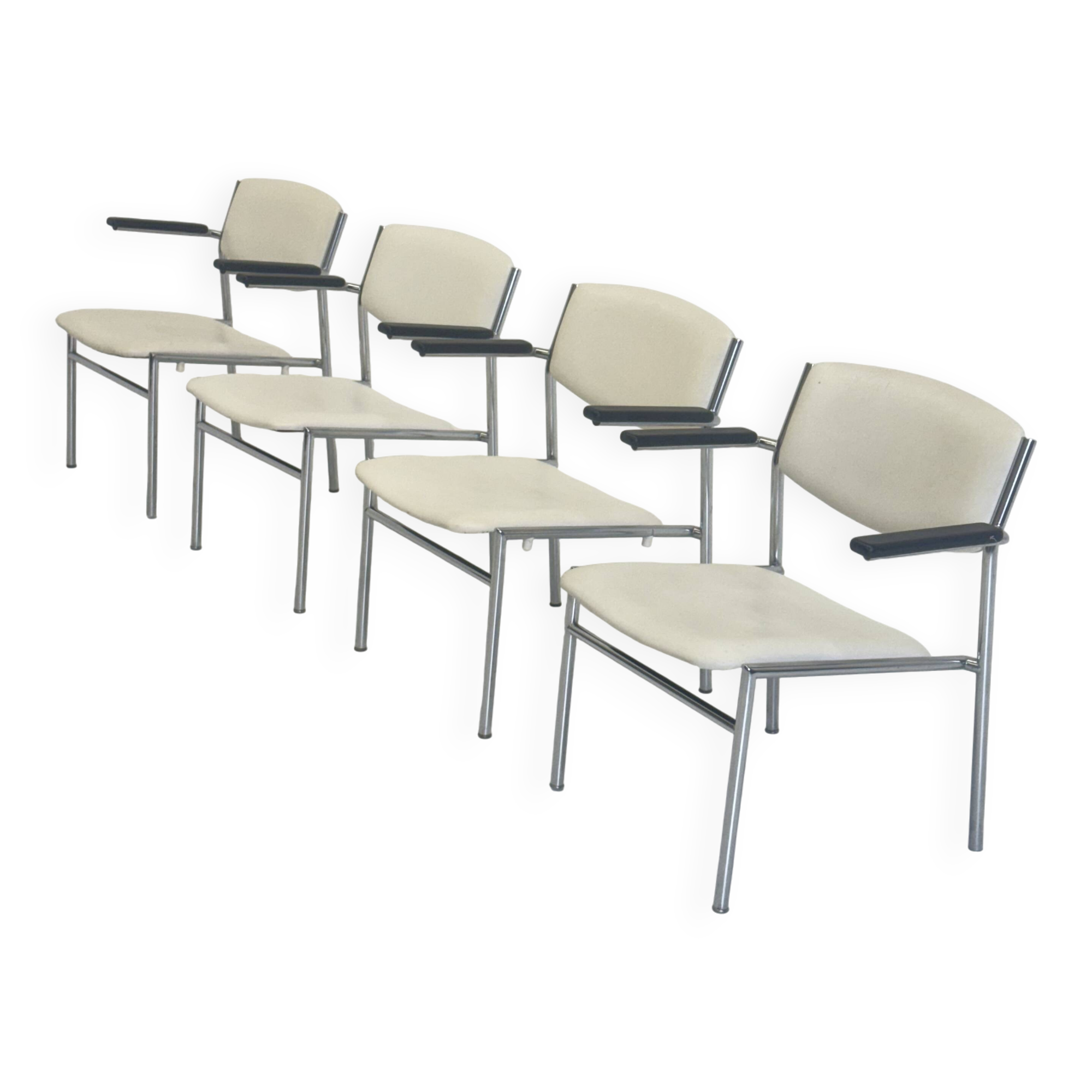 Fauteuils Gijs van der Sluis en cuir blanc