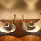 Pair of sculptural lamps in brushed metal – Design by Philippe Rogier