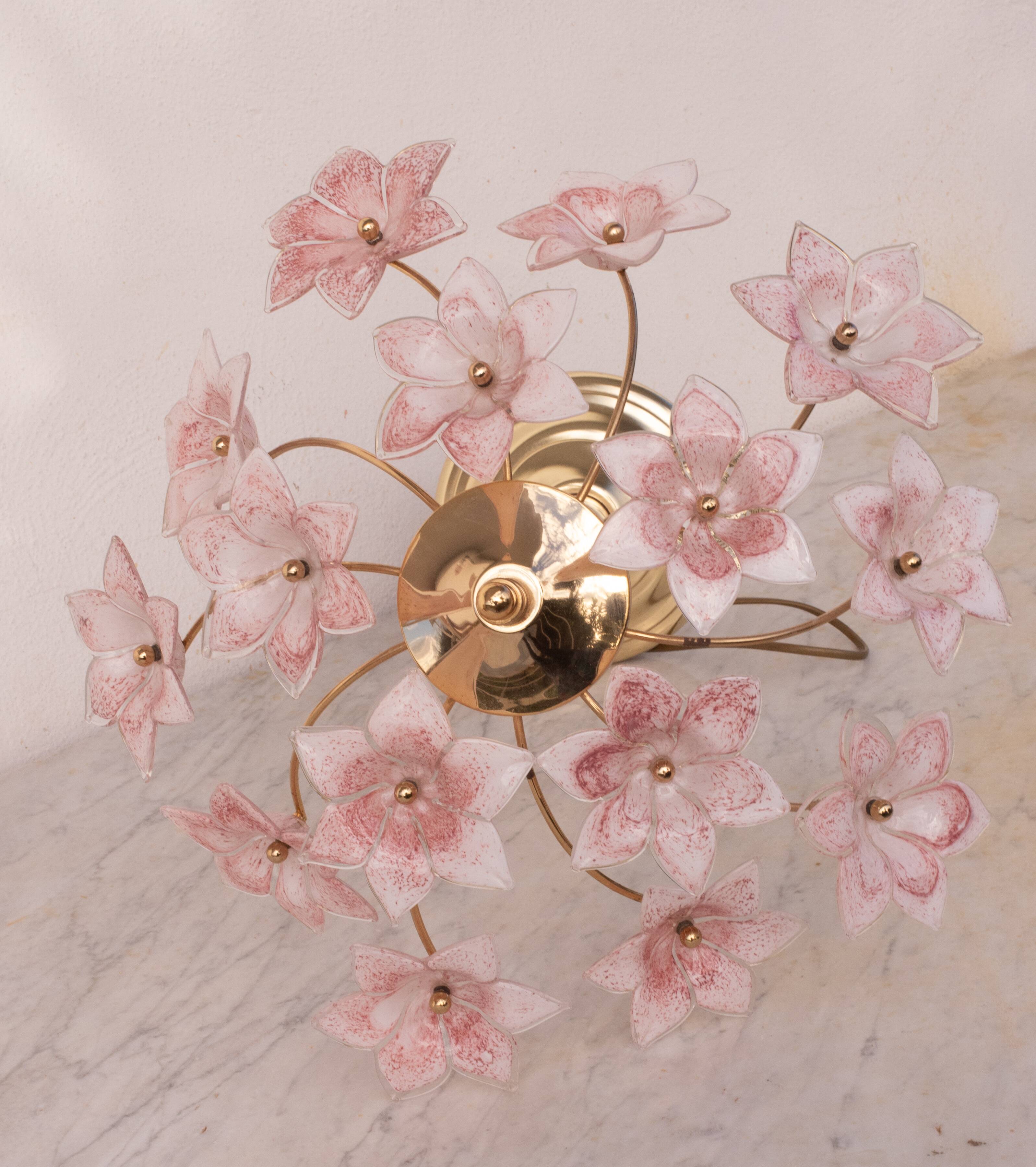 Amazing Murano Table Light Pink Flowers, 1980s