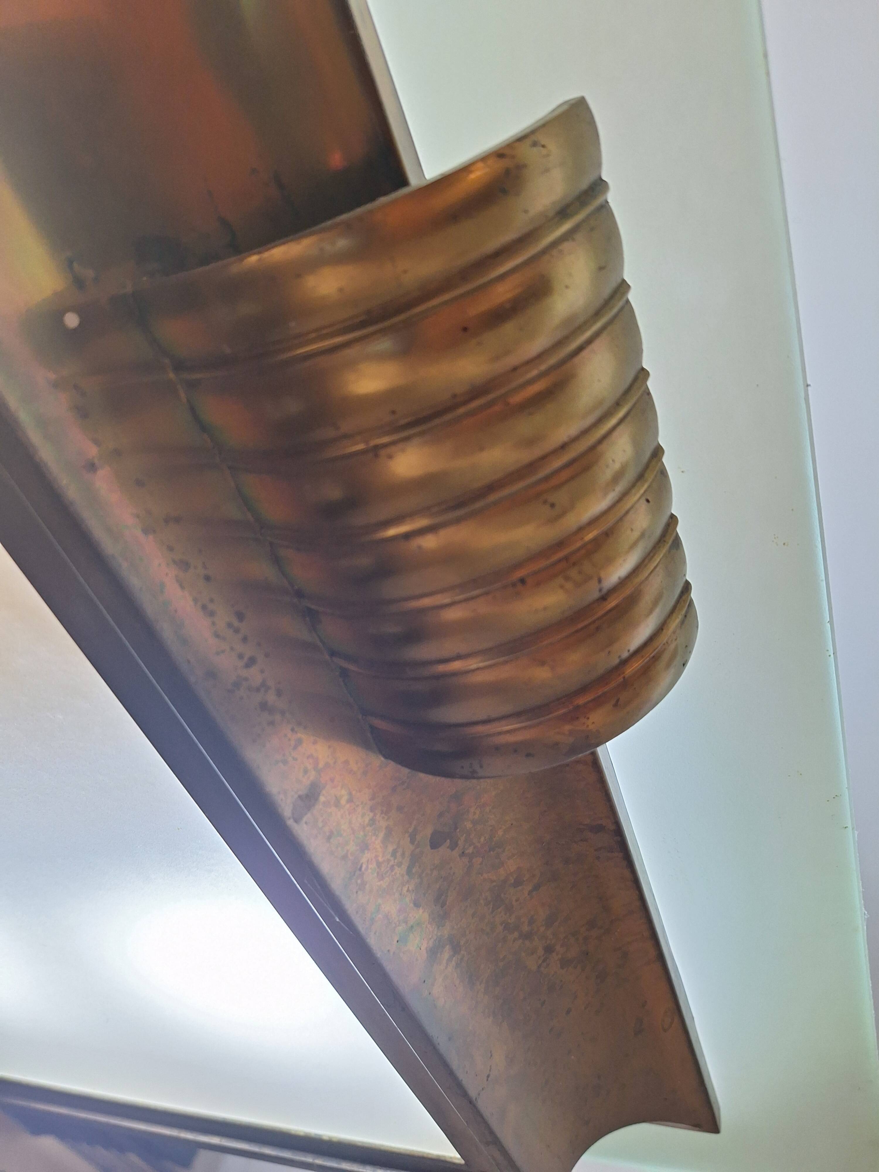 Brass and rectangular glass chandelier, 1940s vintage.