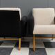 set of 2 black and White boucle lounge chairs 1960s