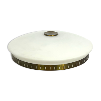 Stilux Milano, round opaline glass ceiling lamp model Lido. 1960s