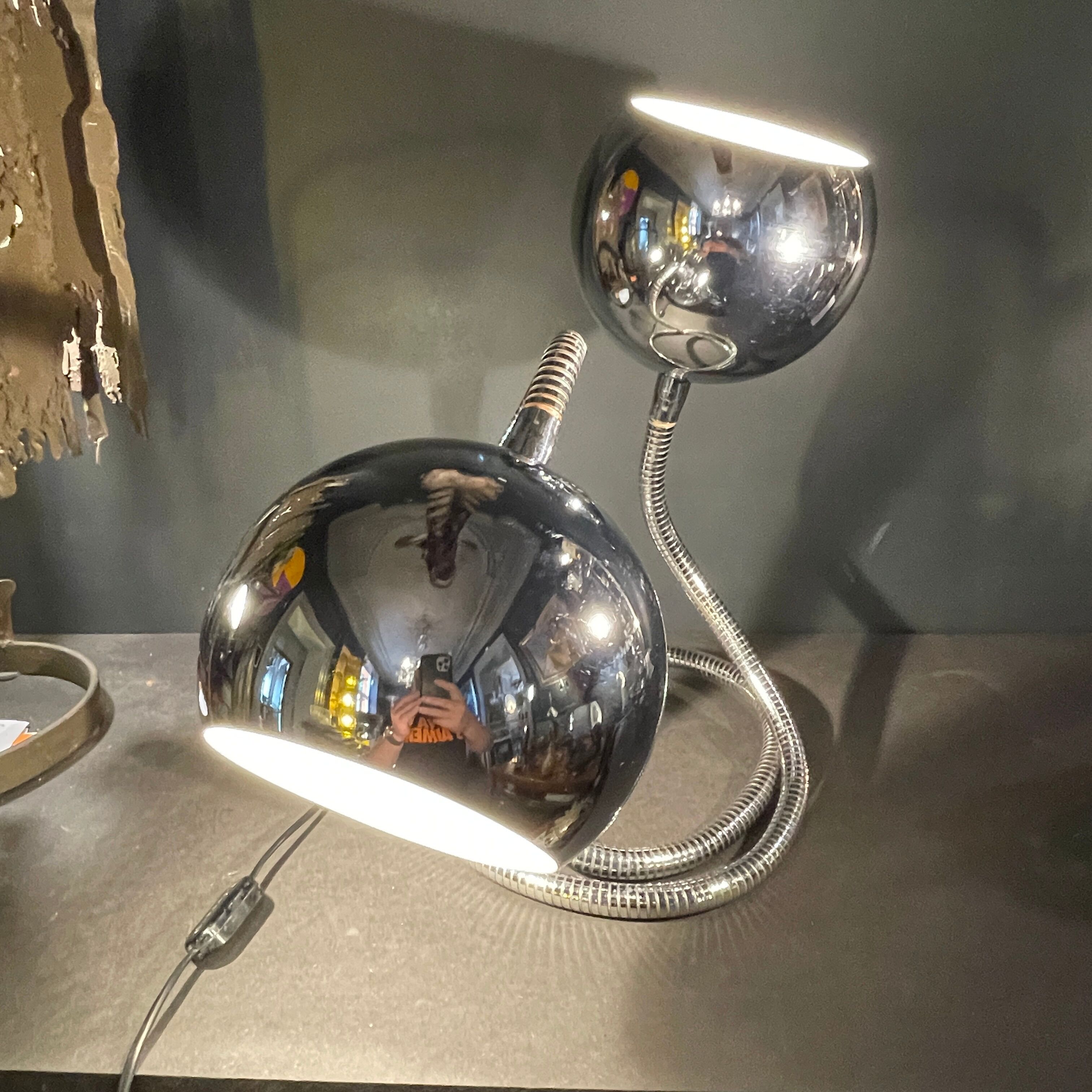 Flexible "snake eye balls" lamp by Goffredo Reggiani, chrome steel 1970s