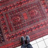 Handmade turkmen hachli vintage rug 142cm x 221cm 1960s