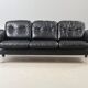 Vintage Danish mid-century 3 person black leather sofa 1970s