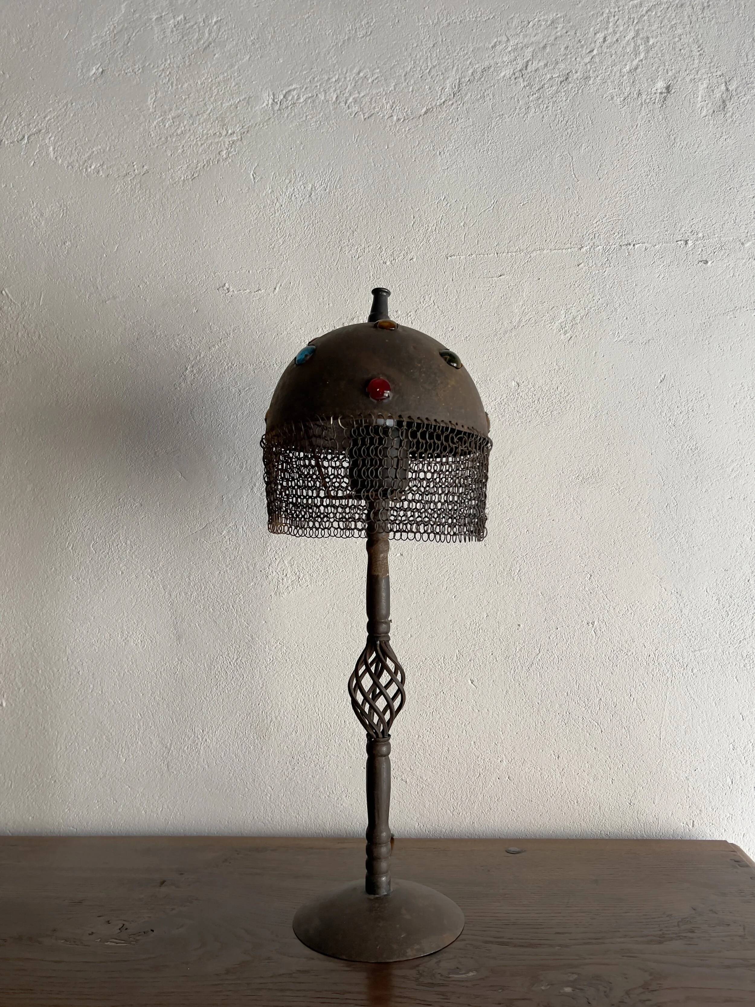 Brutalist iron chain table lamp, 1970s