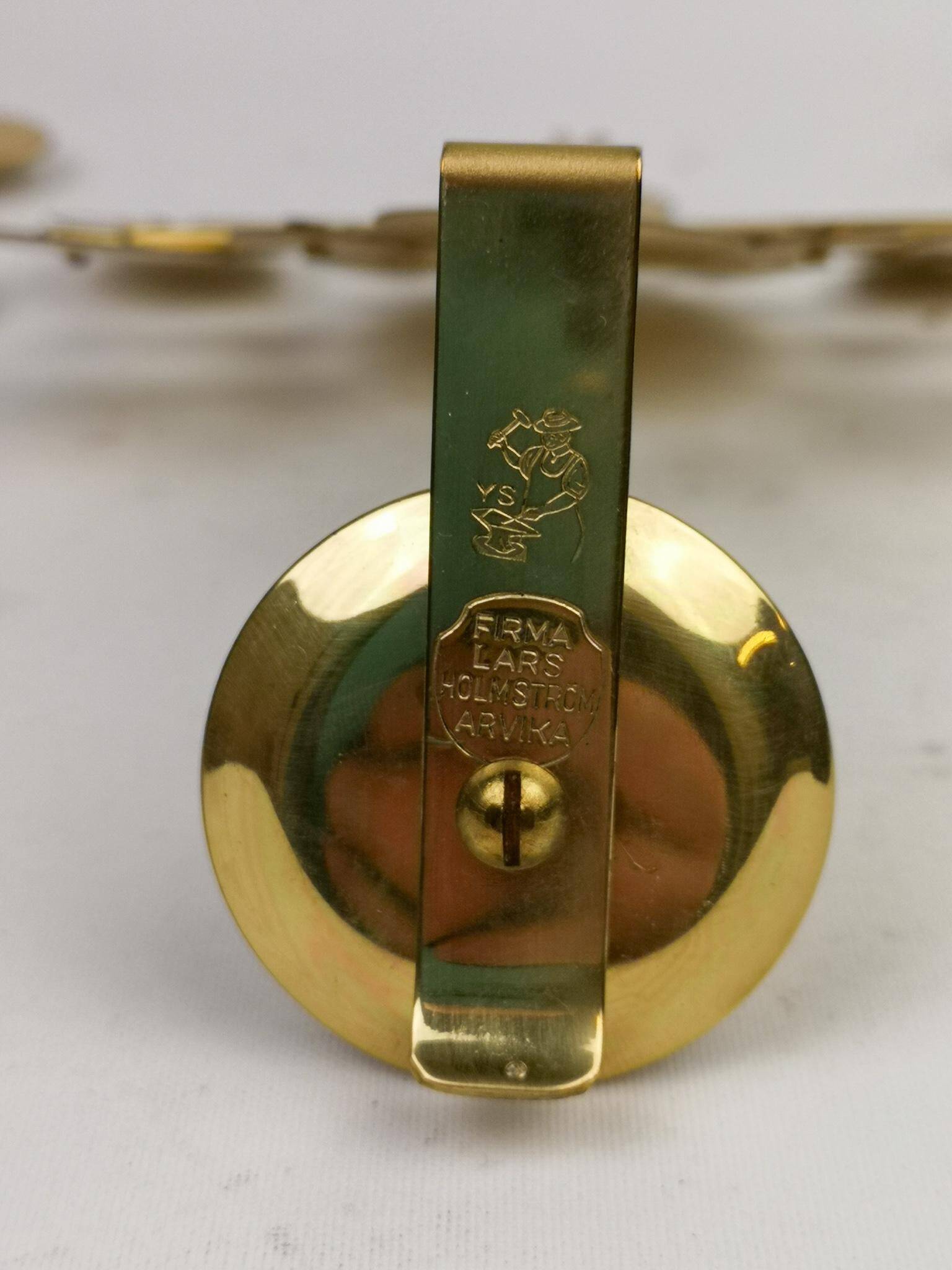 Set of 3 Wall Candle Holders in Brass "Sunburst" Holmström, Arvika, Sweden, 1960s