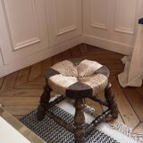 Rustic stool made of straw and wood