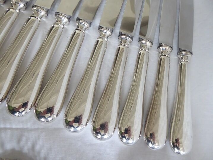 Set of 12 table knives in silver metal
