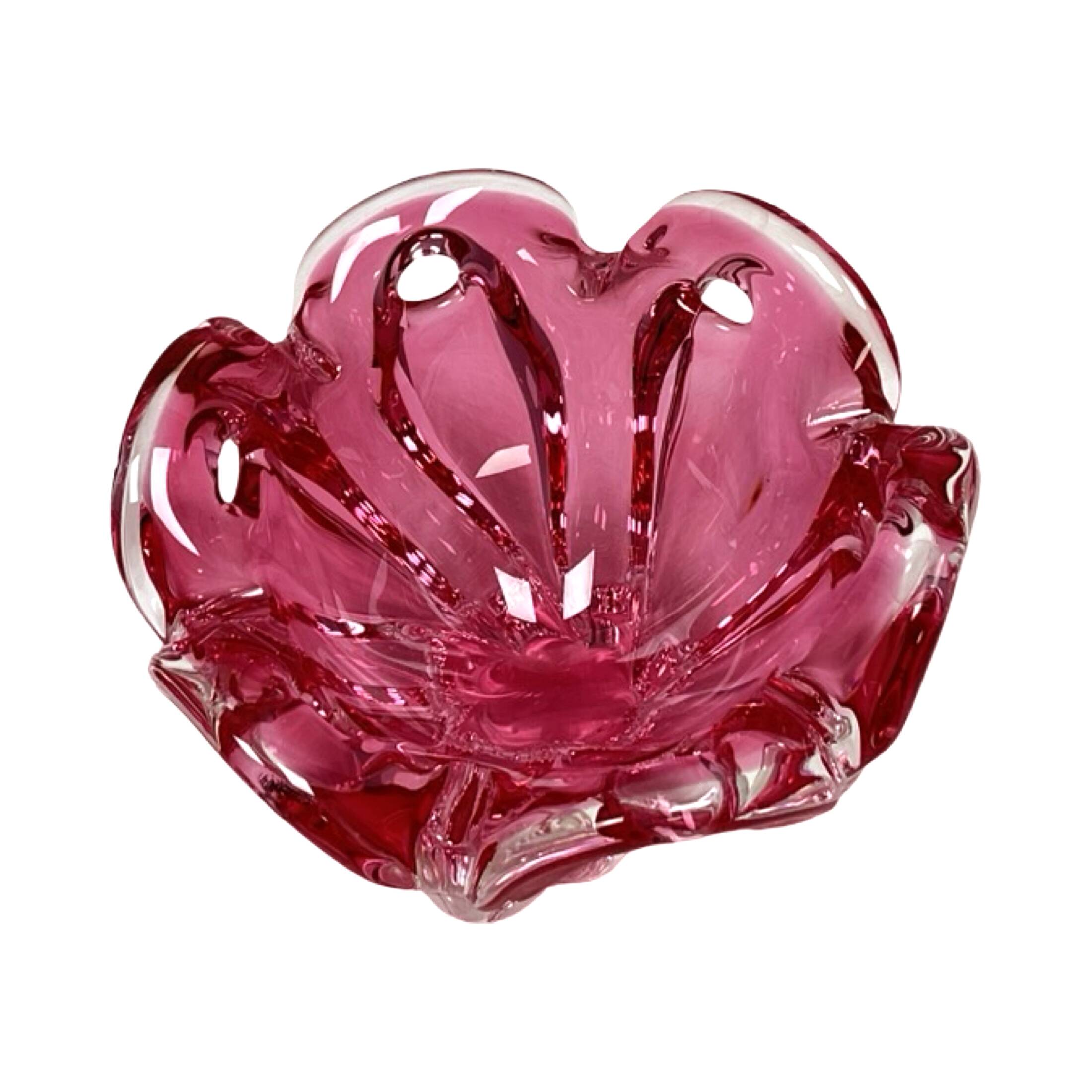 Bol en verre rose Chřibská, Josef Hospodka, Bohême vintage, années 1960