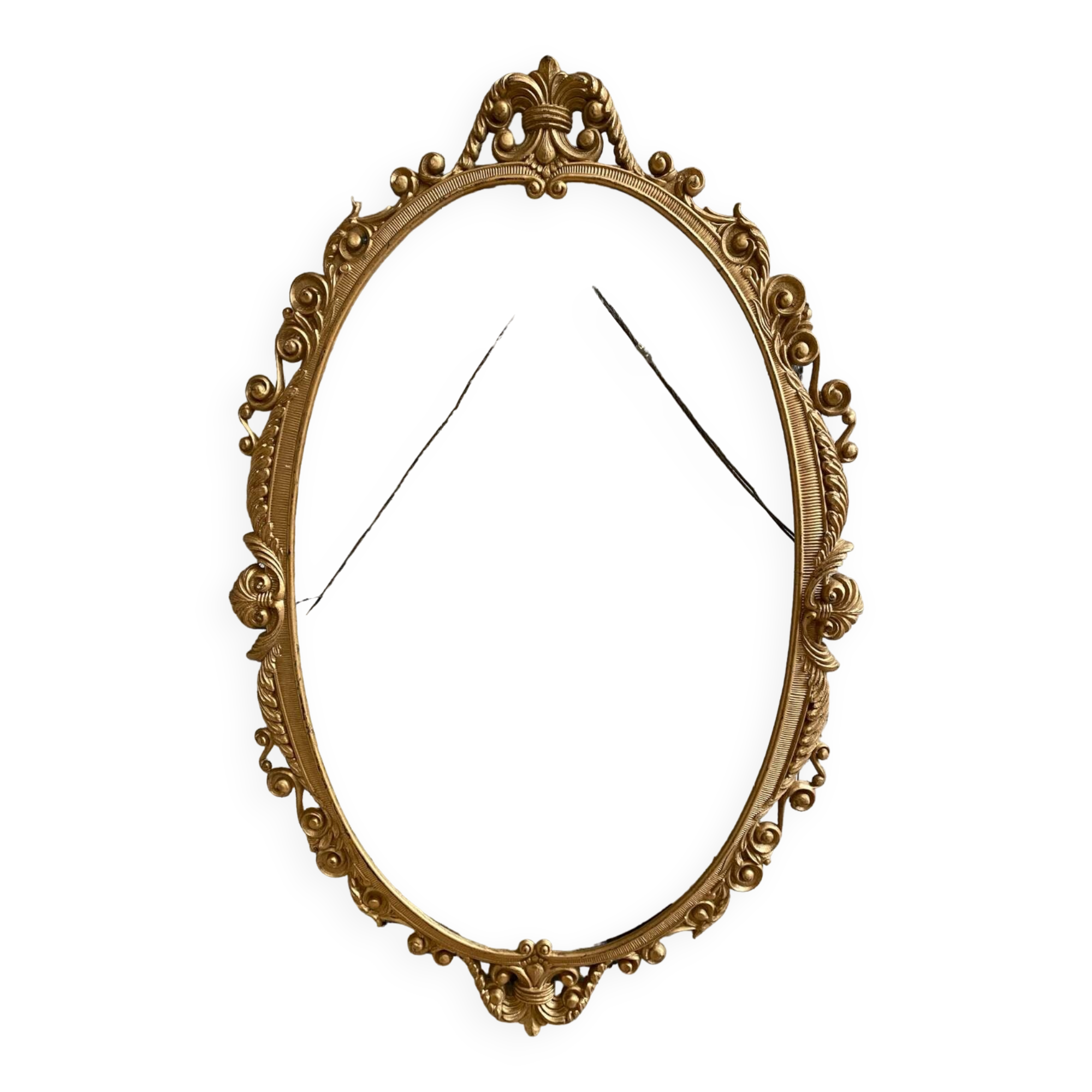 Antique Oval Mirror Frame Pediment Knot Louis XV Style Gilt Bronze