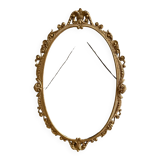Ancien Cadre De Miroir Oval Fronton Noeud Style Louis XV Bronze Doré