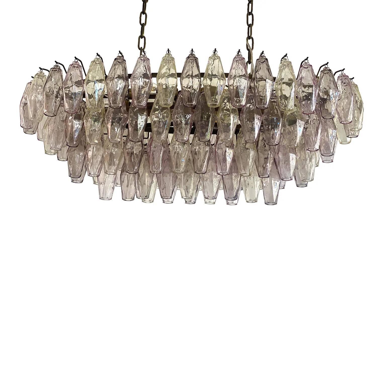 Contemporary Multicoloured Oval “Poliedri” Murano Glass Burnish Chandelier