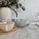 8 vintage cups and saucers Arcopal Harlequin opaline pastel tones with gold edging