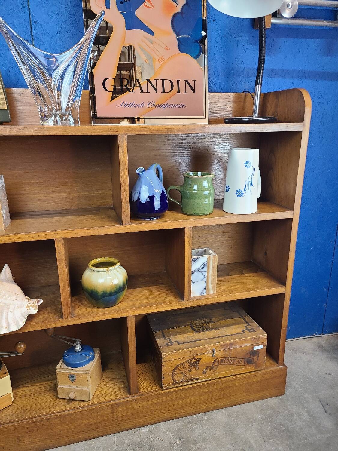Large shelf, vintage solid oak bookcase from the 60s