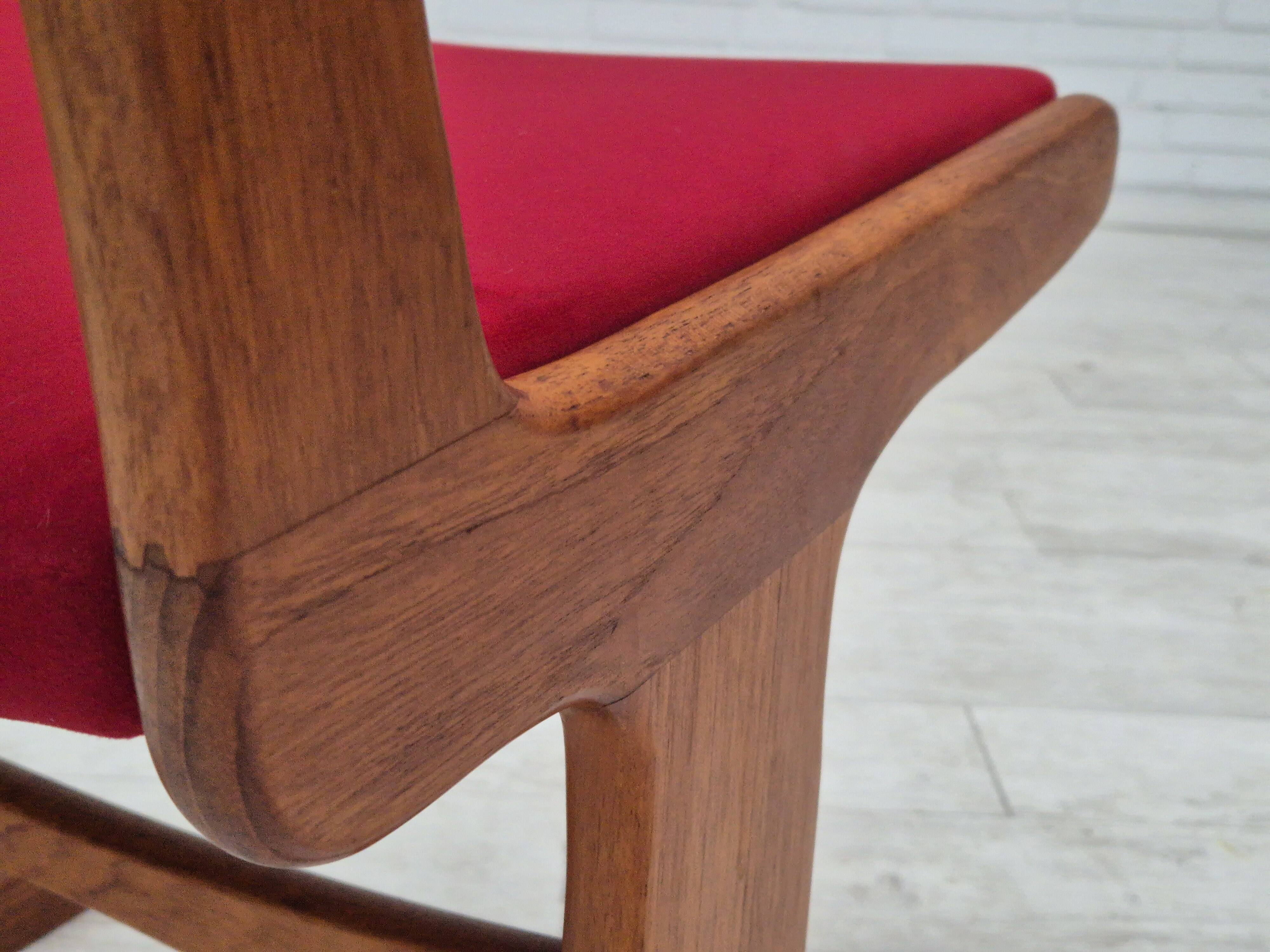 1970s, set of 4 reupholstered Danish chairs, Farsø Møbelfabrik, teak wood, furniture velour.