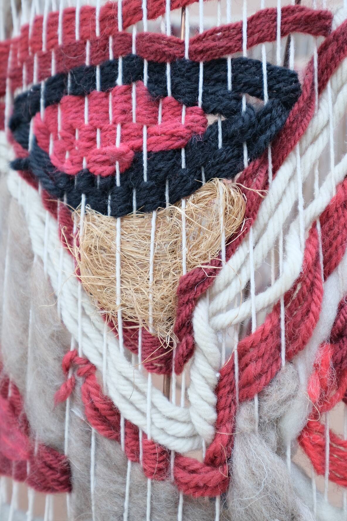 Modernist wrought iron lamp with wool lampshade, France 1950