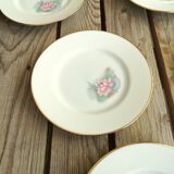 6 small plates signed Limoges France with nenuphar decor and golden border