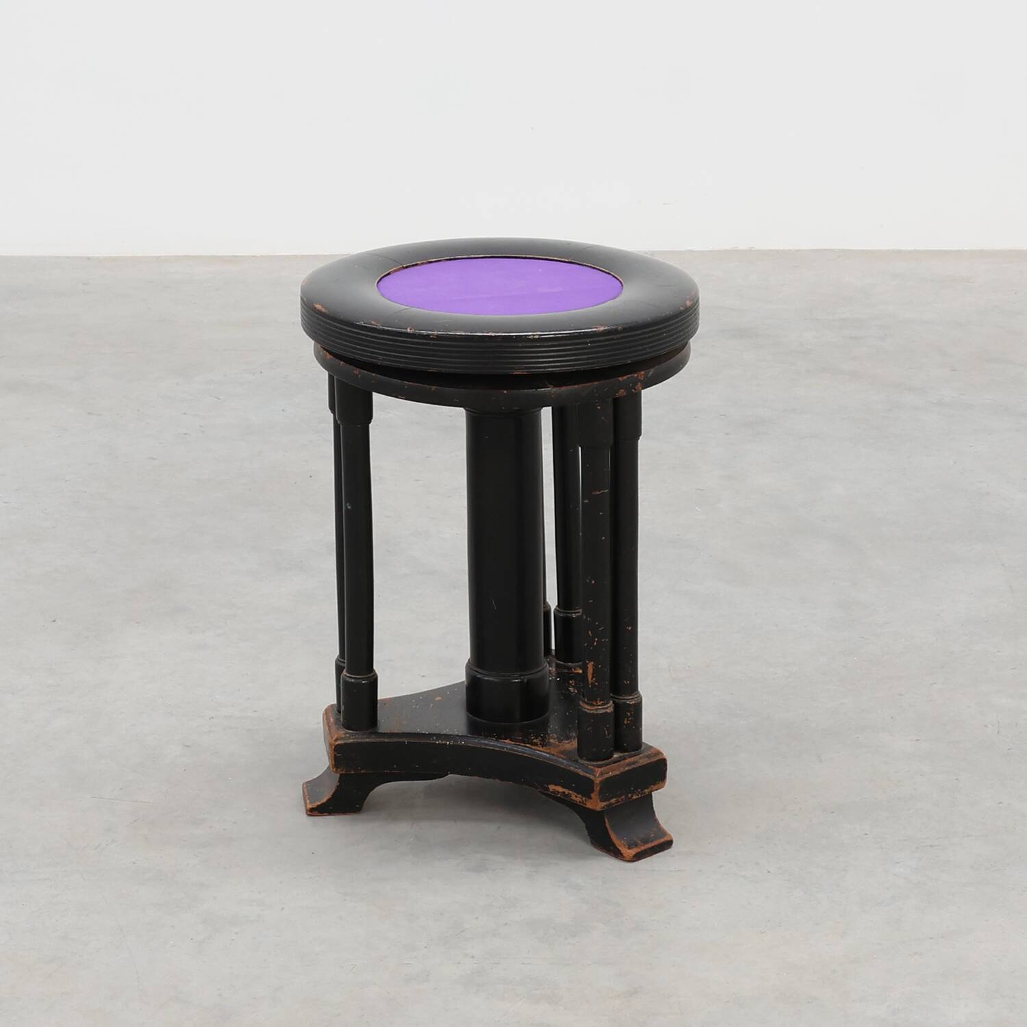 Black and purple adjustable velvet art deco piano stool, Belgium ca. 1910