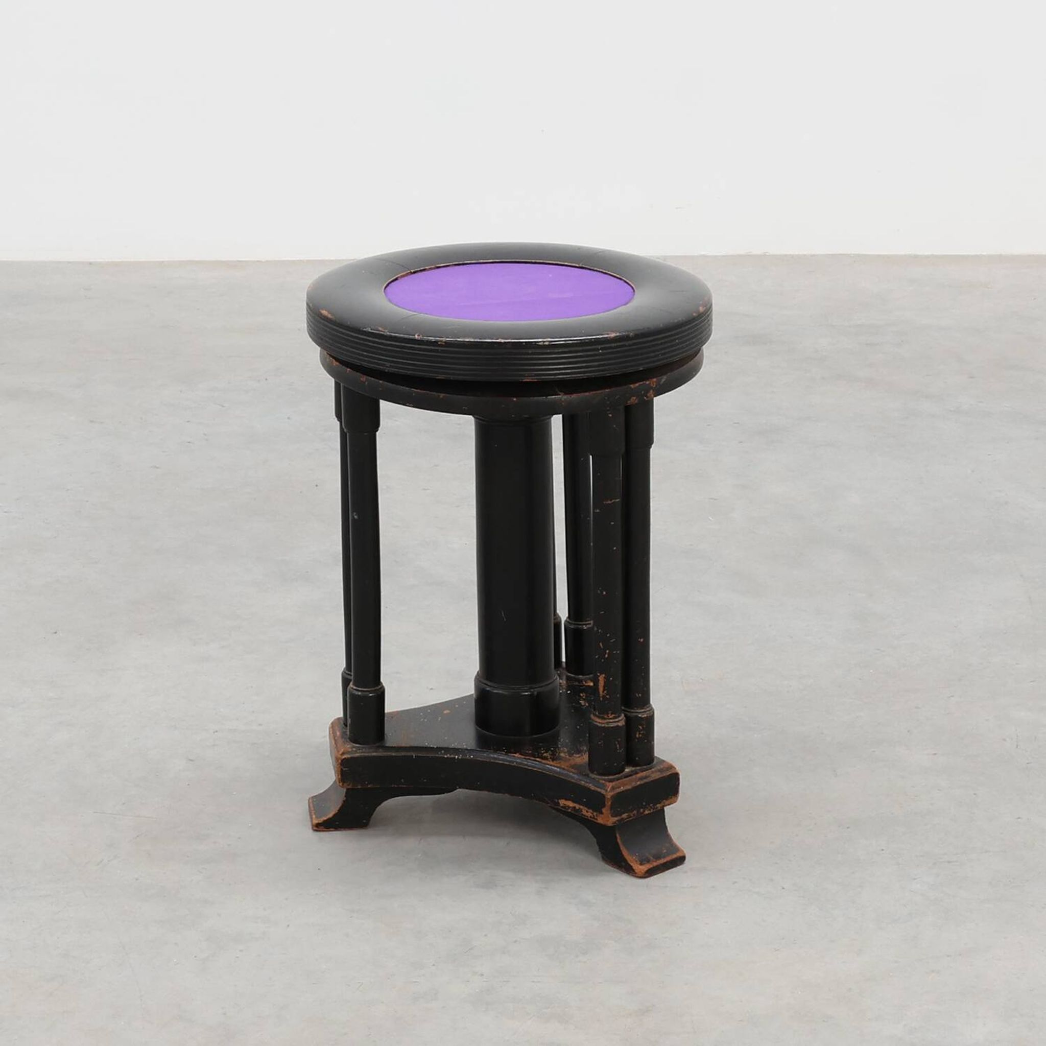 Black and purple adjustable velvet art deco piano stool, Belgium ca. 1910