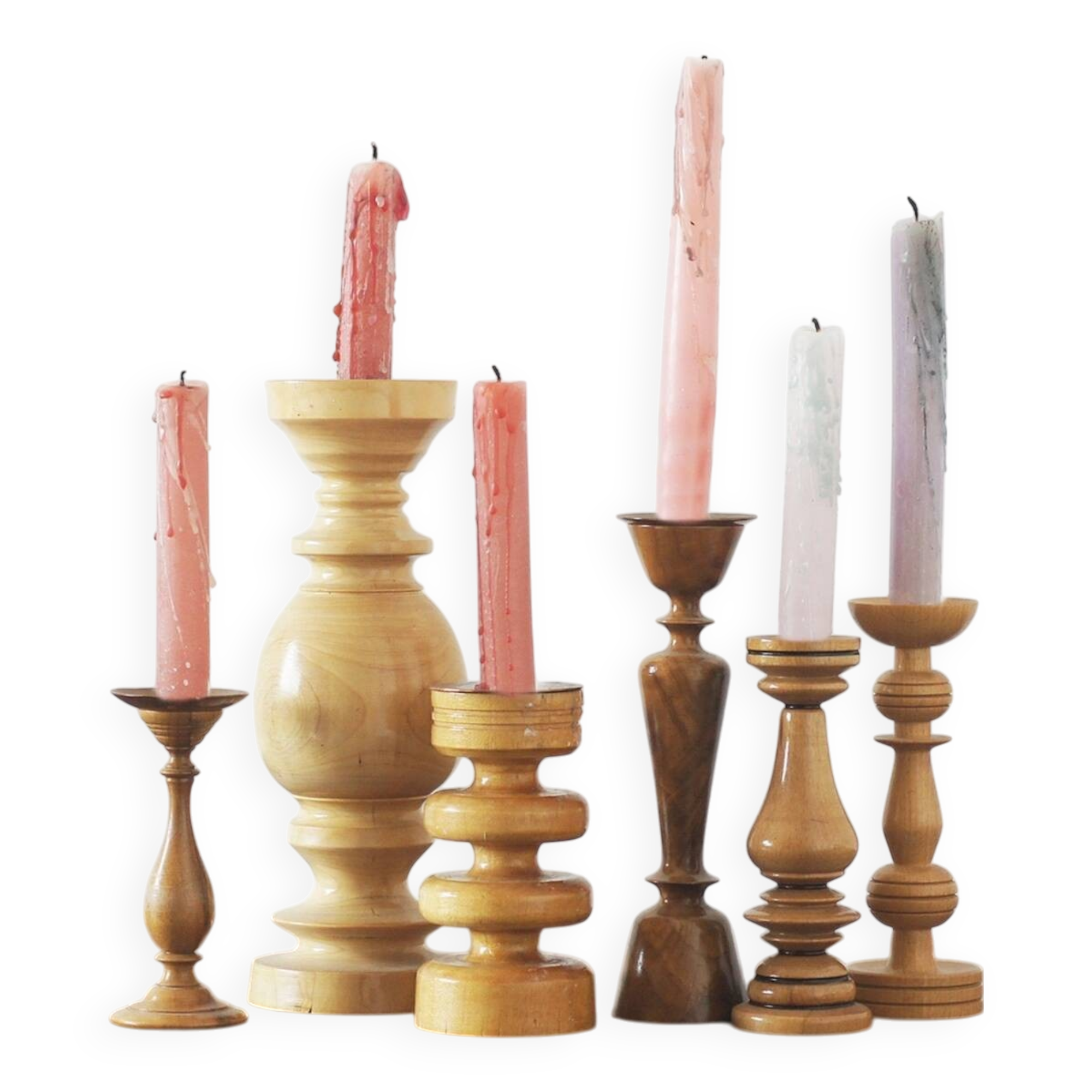 Scandinavian Wooden Candleholders, Set of 6