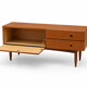 Teak sideboard with flap, 2 drawers and conical legs.